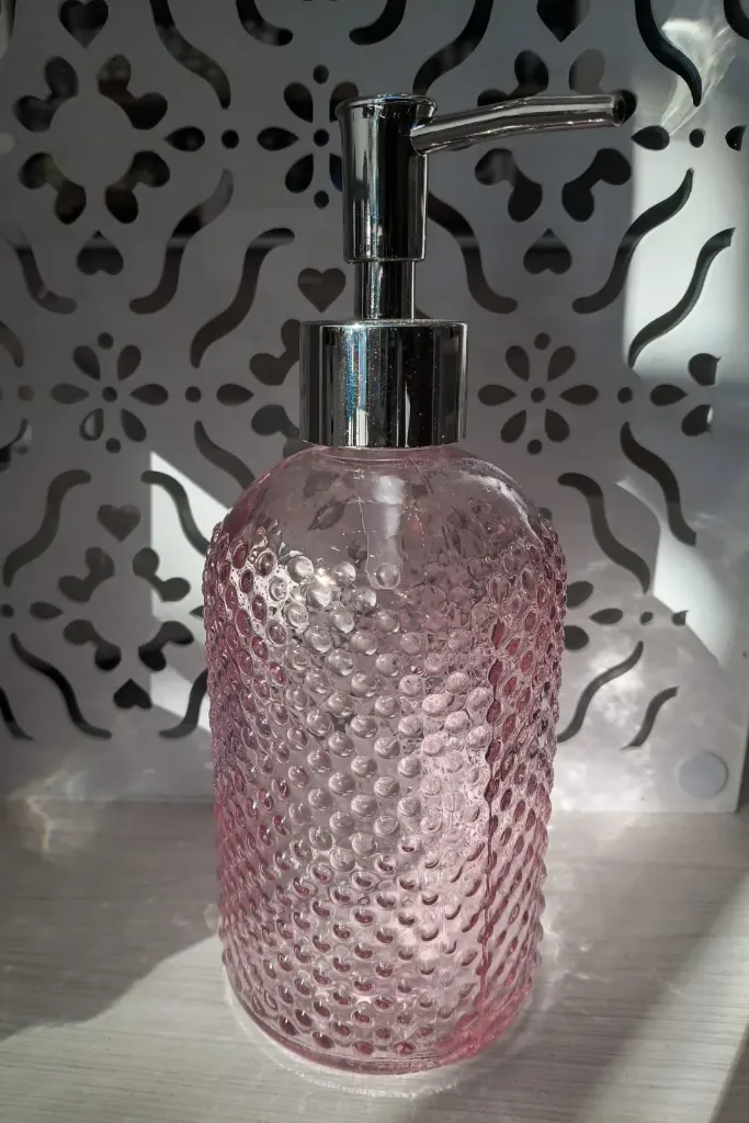DISPENSER JABON VIDRIO ROSA