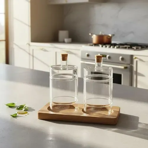 [7211] SET ACEITERAS VIDRIO + BASE MADERA 350 ML